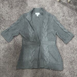 LOFT Charcoal Cable Knit Cardigan